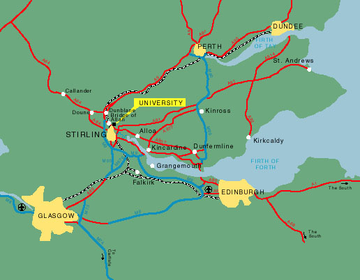 Central Scotland Map Showing University of Stirling Location